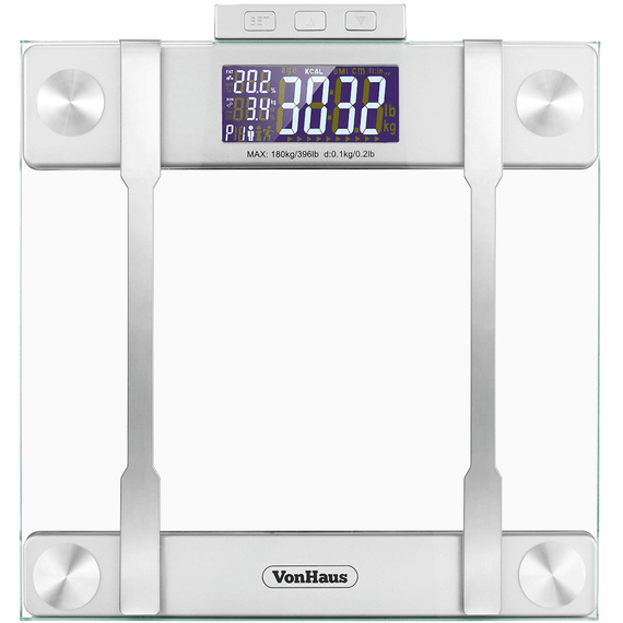 VonHaus Body Fat Scales 400lb Weight Capacity Hydration Monitor Composition Analyser Bathroom Scales
